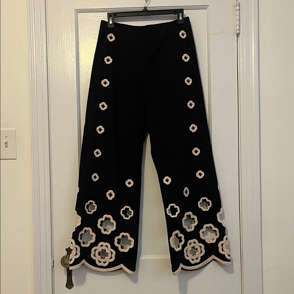 Maje Black and Cream Flare Pants